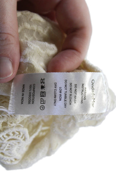 OndadeMar Womens Floral Embroidered Drawstring Pockets Mini Skirt Beige Size M