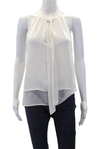 BCBGMAXAZRIA Womens V-neck Tie Front Layered Sleeveless Blouse Top White Size S