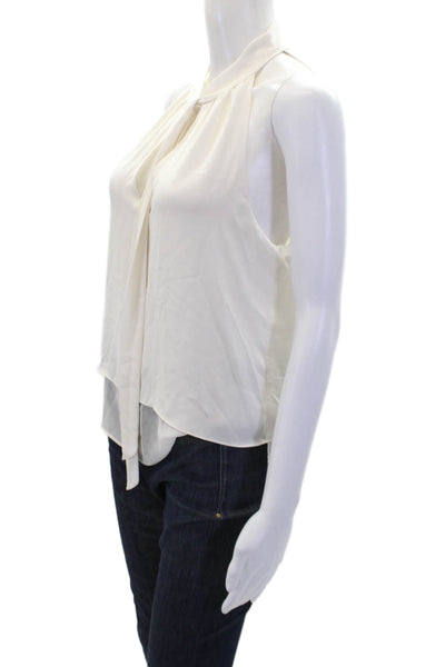 BCBGMAXAZRIA Womens V-neck Tie Front Layered Sleeveless Blouse Top White Size S