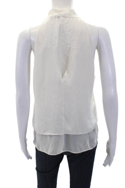 BCBGMAXAZRIA Womens V-neck Tie Front Layered Sleeveless Blouse Top White Size S