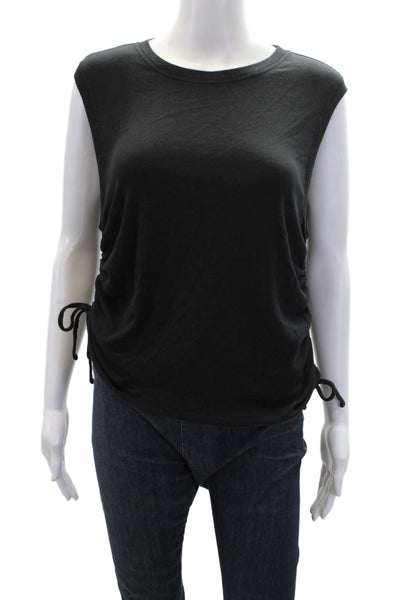 ALALA Womens Cotton Ribbed Knit Ruched Crew Neck Tank Top Black Size Medium