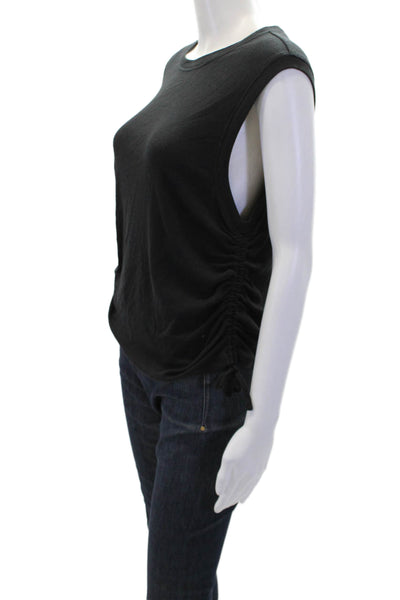 ALALA Womens Cotton Ribbed Knit Ruched Crew Neck Tank Top Black Size Medium