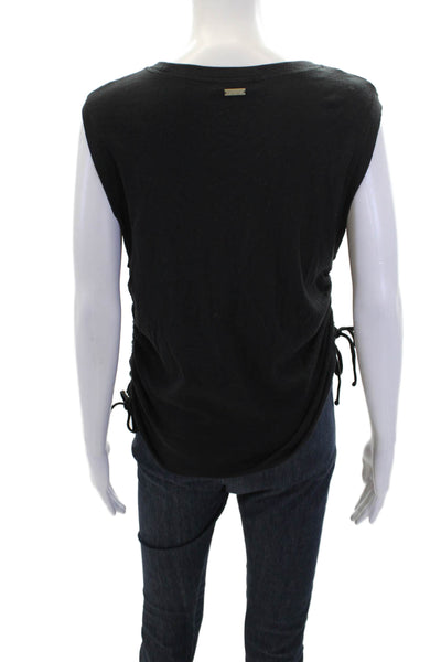 ALALA Womens Cotton Ribbed Knit Ruched Crew Neck Tank Top Black Size Medium
