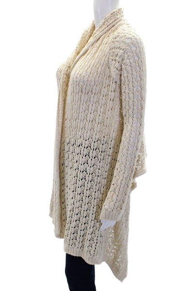 Pure DKNY Womens Cotton Open Knit Cowl Neck Cardigan Sweater Top Beige Size S