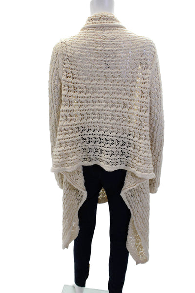 Pure DKNY Womens Cotton Open Knit Cowl Neck Cardigan Sweater Top Beige Size S