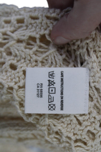 Pure DKNY Womens Cotton Open Knit Cowl Neck Cardigan Sweater Top Beige Size S
