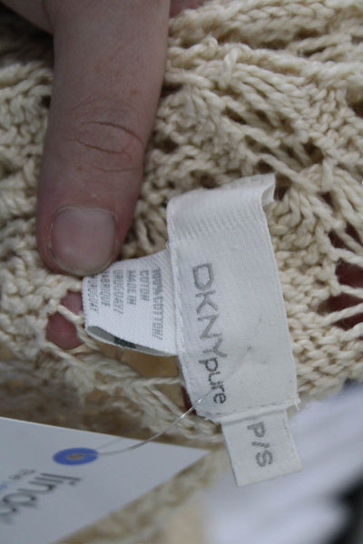 Pure DKNY Womens Cotton Open Knit Cowl Neck Cardigan Sweater Top Beige Size S