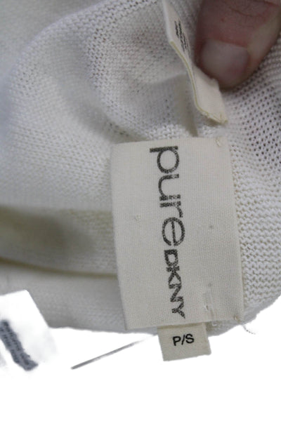 Pure DKNY Womens Linen Cowl Neck Long Sleeve Cardigan Sweater Top Cream Size PS
