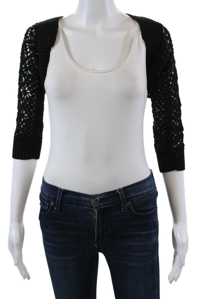 Nine Lives Womens Long Sleeve Open Knit Shrug Cardigan Sweater Black Small