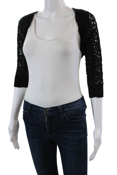 Nine Lives Womens Long Sleeve Open Knit Shrug Cardigan Sweater Black Small