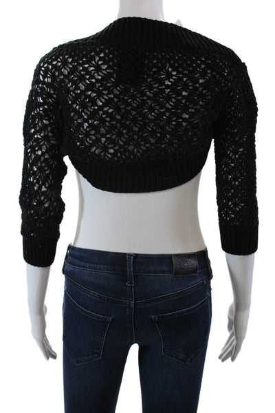Nine Lives Womens Long Sleeve Open Knit Shrug Cardigan Sweater Black Small