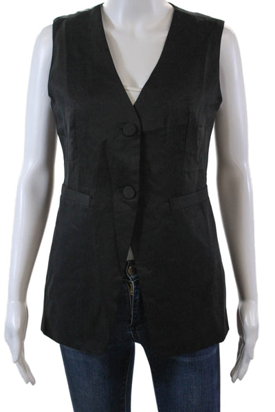 Christian Lacroix Womens Three Button V Neck Lightweight Vest Jacket Black XS