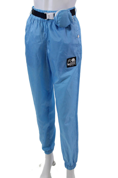 New Balance x Staud Womens High Rise Belted Track Pants Blue Size Extra Small