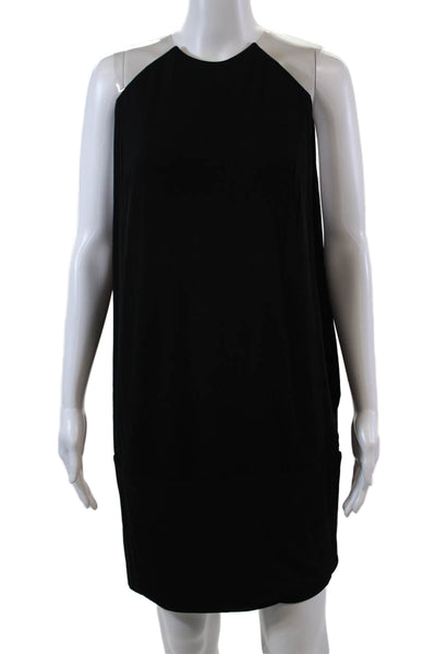 KaufmanFranco Womens Sleeveless Crew Neck PVC Trim Knit Dress Black Size Small