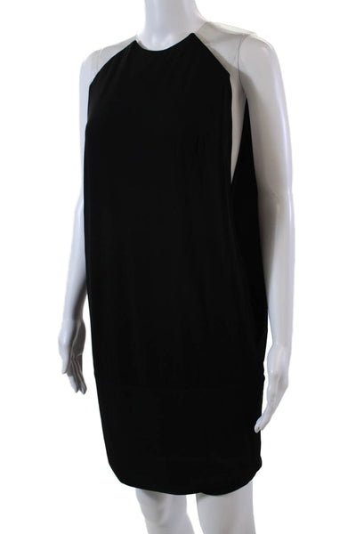 KaufmanFranco Womens Sleeveless Crew Neck PVC Trim Knit Dress Black Size Small