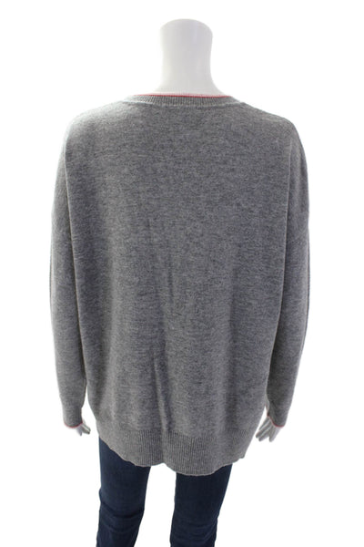 Splendid Womens Long Sleeve Crew Neck Heart Sweater Gray Pink Wool Size Medium