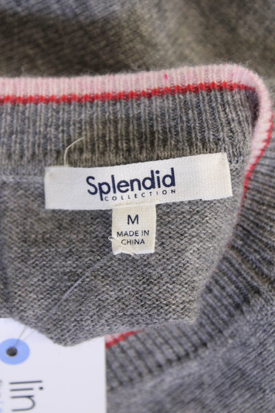 Splendid Womens Long Sleeve Crew Neck Heart Sweater Gray Pink Wool Size Medium