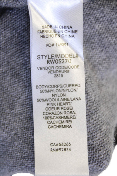 Splendid Womens Long Sleeve Crew Neck Heart Sweater Gray Pink Wool Size Medium