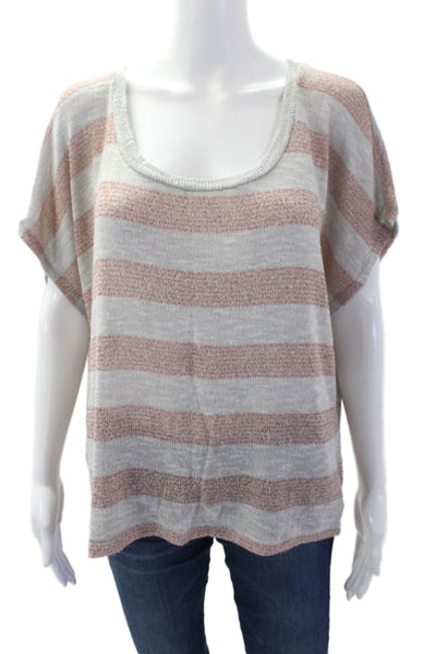 Splendid Womens Short Sleeve Metallic Striped Open Knit Top Gray Size Small