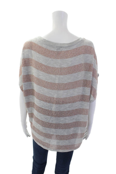Splendid Womens Short Sleeve Metallic Striped Open Knit Top Gray Size Small