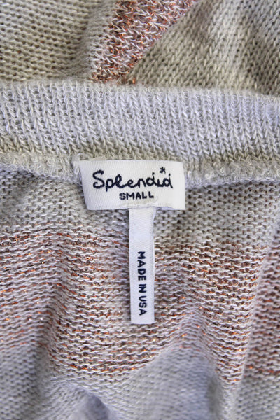 Splendid Womens Short Sleeve Metallic Striped Open Knit Top Gray Size Small