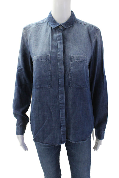 Bella Dahl Womens Button Front Long Sleeve Collared Pocket Shirt Blue Size Small