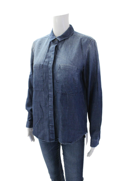 Bella Dahl Womens Button Front Long Sleeve Collared Pocket Shirt Blue Size Small