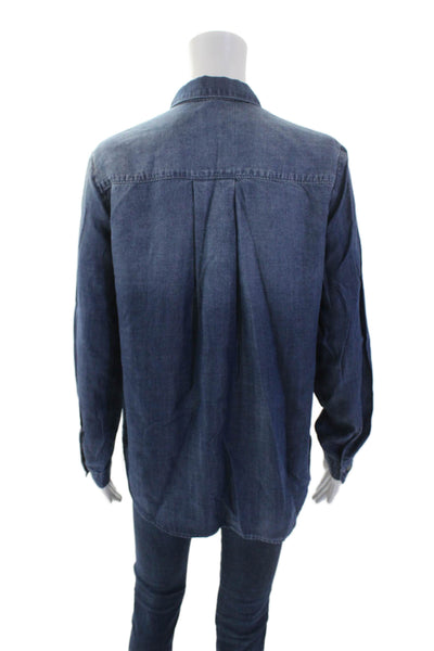 Bella Dahl Womens Button Front Long Sleeve Collared Pocket Shirt Blue Size Small
