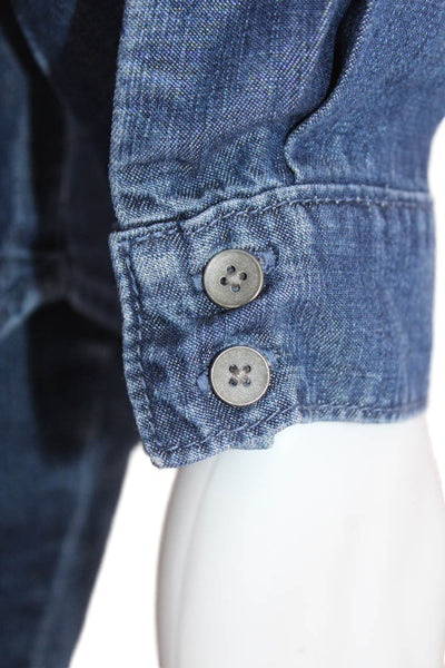 Bella Dahl Womens Button Front Long Sleeve Collared Pocket Shirt Blue Size Small