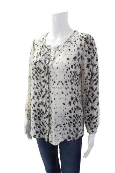 Joie Womens 3/4 Sleeve Button Front Silk Animal Print Top White Brown Size Small