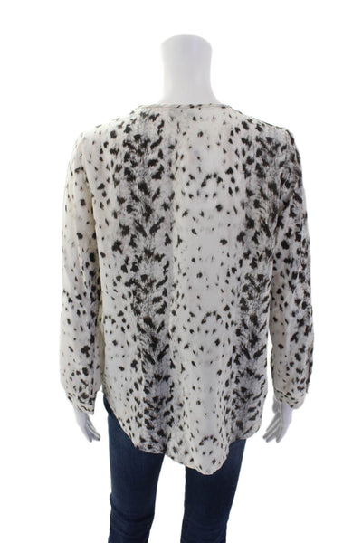 Joie Womens 3/4 Sleeve Button Front Silk Animal Print Top White Brown Size Small