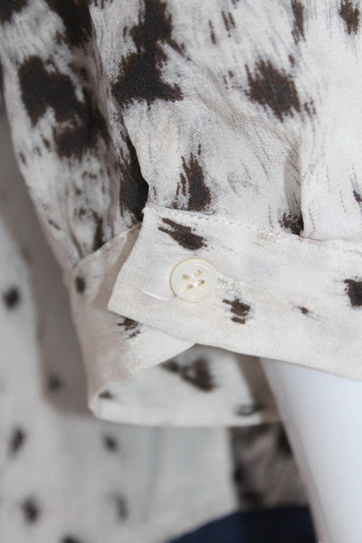 Joie Womens 3/4 Sleeve Button Front Silk Animal Print Top White Brown Size Small