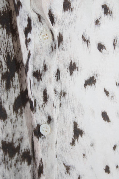 Joie Womens 3/4 Sleeve Button Front Silk Animal Print Top White Brown Size Small