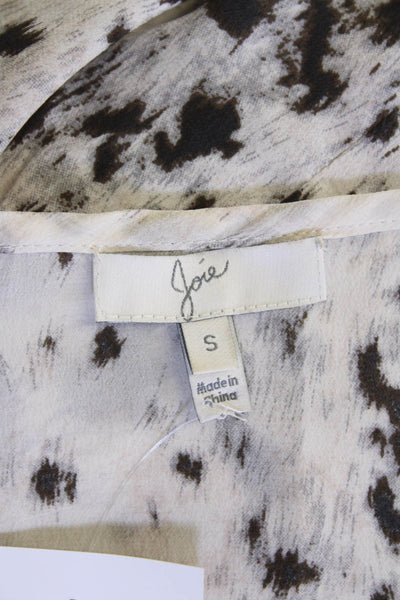 Joie Womens 3/4 Sleeve Button Front Silk Animal Print Top White Brown Size Small