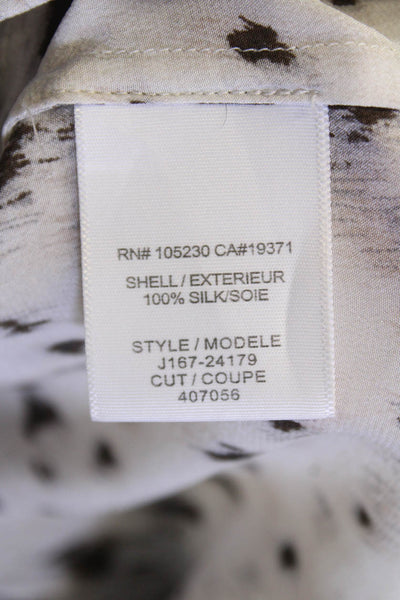 Joie Womens 3/4 Sleeve Button Front Silk Animal Print Top White Brown Size Small