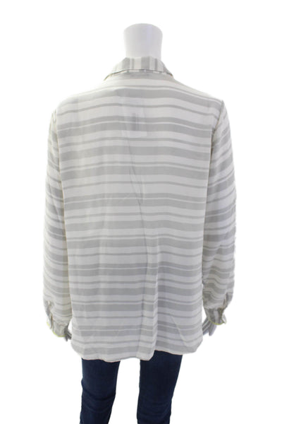 The Letter Womens Button Front Collared Silk Striped Shirt White Gray Size Large