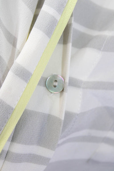 The Letter Womens Button Front Collared Silk Striped Shirt White Gray Size Large