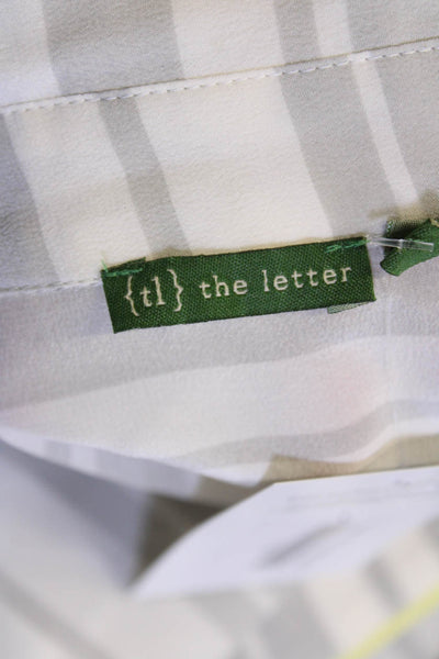 The Letter Womens Button Front Collared Silk Striped Shirt White Gray Size Large