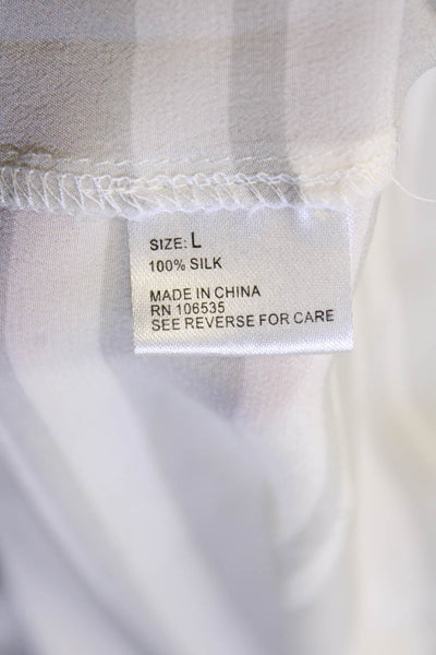 The Letter Womens Button Front Collared Silk Striped Shirt White Gray Size Large