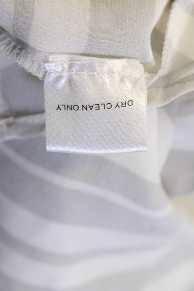 The Letter Womens Button Front Collared Silk Striped Shirt White Gray Size Large