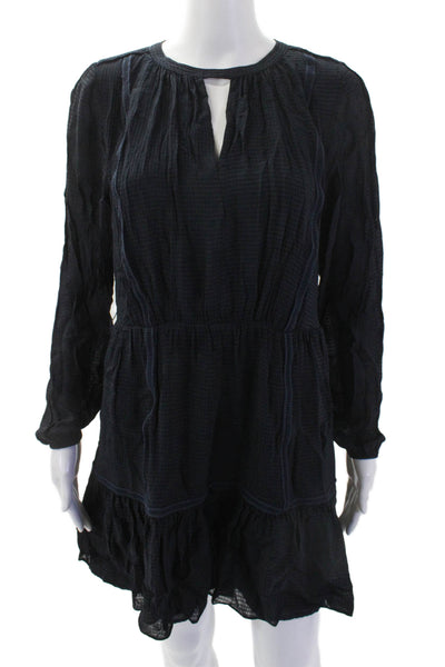 Reiss Womens Plaid Long Sleeves A Line Vienna Dress Navy Blue Black Size 6