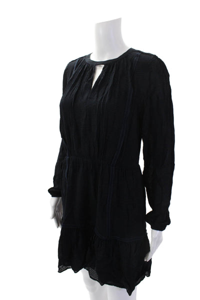 Reiss Womens Plaid Long Sleeves A Line Vienna Dress Navy Blue Black Size 6