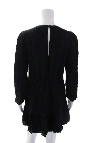 Reiss Womens Plaid Long Sleeves A Line Vienna Dress Navy Blue Black Size 6