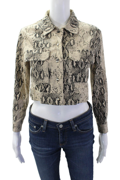 Superdown Womens Button Front Collared Snakeskin Print Jacket Brown Size 2XS