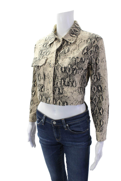 Superdown Womens Button Front Collared Snakeskin Print Jacket Brown Size 2XS
