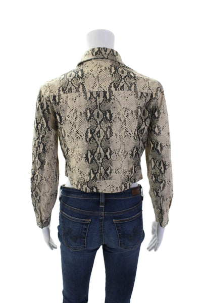 Superdown Womens Button Front Collared Snakeskin Print Jacket Brown Size 2XS