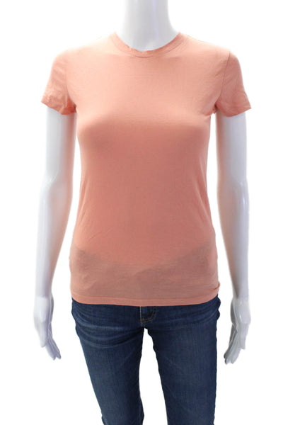Vince Womens Short Sleeve Crew Neck Classic Tee Shirt Peach Cotton Size 2XS