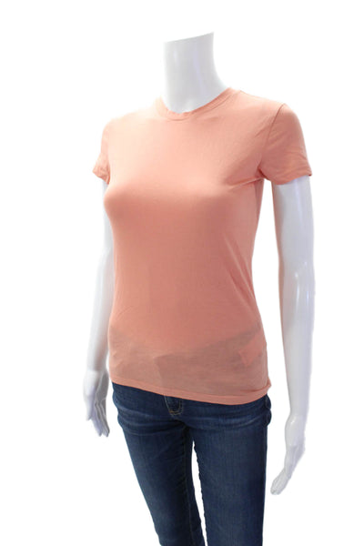 Vince Womens Short Sleeve Crew Neck Classic Tee Shirt Peach Cotton Size 2XS