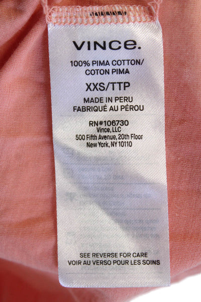 Vince Womens Short Sleeve Crew Neck Classic Tee Shirt Peach Cotton Size 2XS