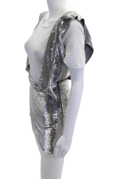 IRO Womens Sequin Ruffle Trim Overall Mini Skirt Silver Size 34